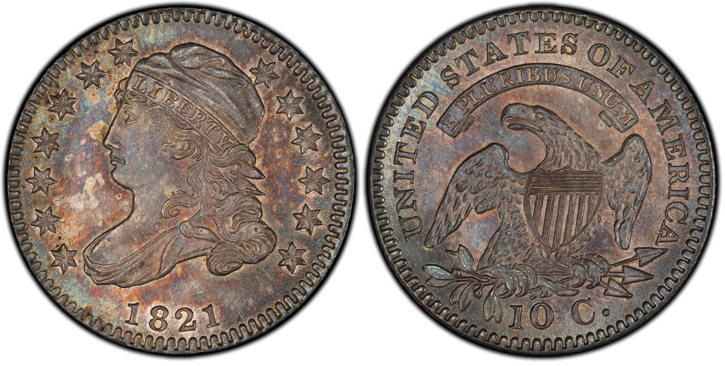 1821 Capped Bust Dime. JR-9. Small Date. MS-66 (PCGS).